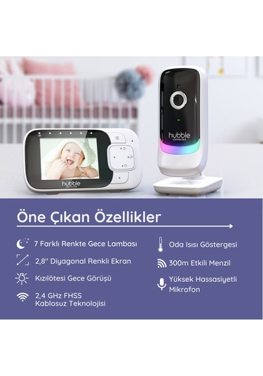 Hubble Nursery View Glow 2.8" Gece Lambalı Dijital Bebek Kamerası