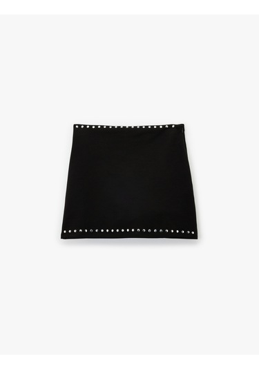 Koton Slim Fit Metal Aksesuar Detaylı Mini Şort Etek Siyah 6wal70040ık Siyah