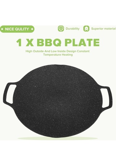 Ulzyvf Döküm Demir Tencere Tavası Siyah 35cm İndüksiyonlu Pişirme Alev Desenli Siyah