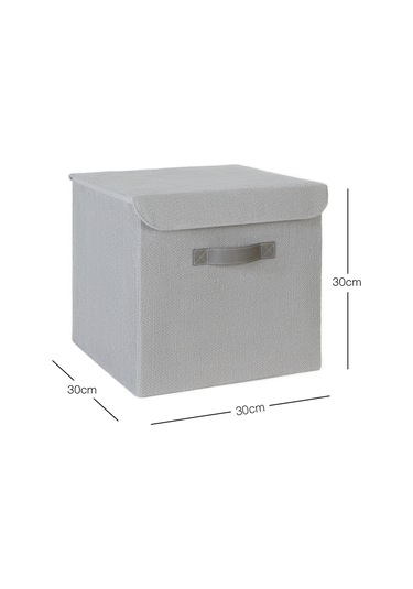 Ocean Home Textile Gri Renk Jüt Kapaklı Kutu 30 x 30 x 30 cm