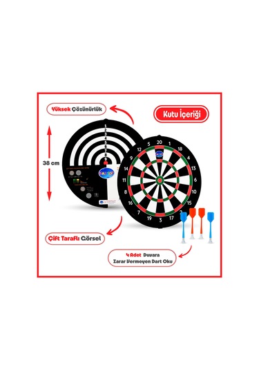 4 Oklu Mıknatıslı Profesyonel Dart Seti Çift Yönlü Manyetik Dart Askılı Dartboard