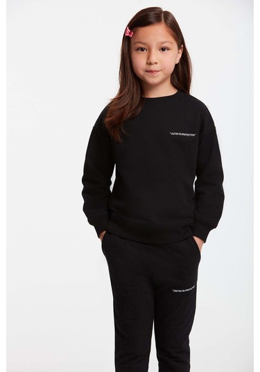 Jabor Kız Çocuk Nakışlı Bisiklet Yaka Comfort Siyah Eşofman Takımı