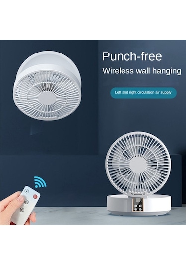 Uzaktan Kumandalı Kablosuz Sirkülasyonlu Hava Soğutma Fanı Led Işıklı Katlanabilir Elektrikli Duvara Monte Fan Masaüstü Fan Mavi Z5mj79 Renkli