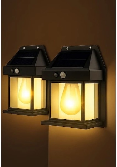 3 Mod'lu Sensörlü 2 Adet Bahçe Led Ampul Büyük Boy Güneş Enerjili Hareket Sensörlü Bahçe Led 3 Modlu Sarı
