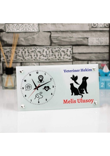 Veterinerlere Özel Masa Üstü Cam Saat