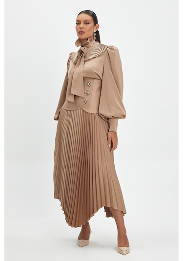 Kadın Fırfır Detaylı Gömlek Bej