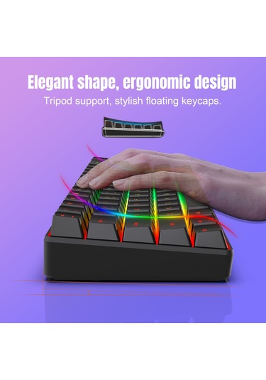 Hxsj V200 Kablosuz Rgb Arka Işık Mekanik Klavye 68 Tuşlu, Kablolu Uzunluk: 1.7m Kırmızı