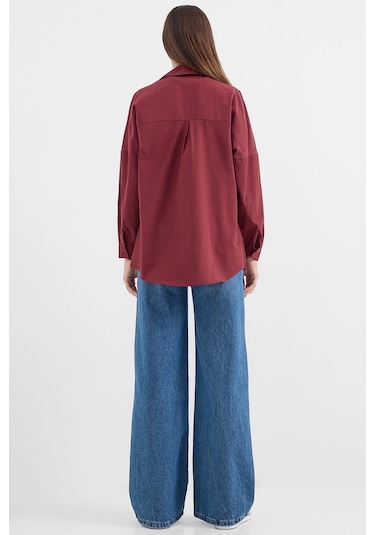 Bigdart 3900 Oversize Uzun Basic Gömlek - Mürdüm 001