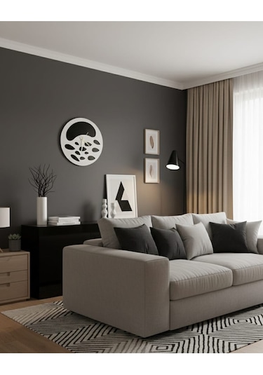 Nova Model Ahşap Duvar Saati 50 X 50 Cm Sessiz Mekanizma Beyaz Siyah Renk