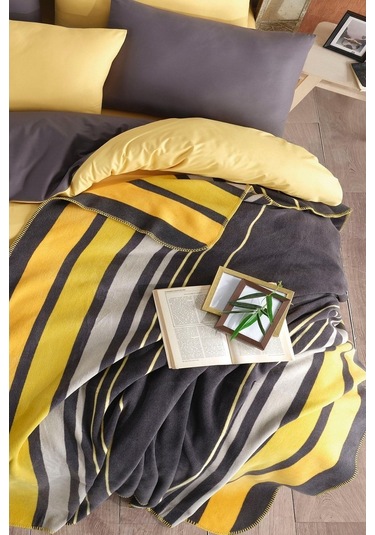 In Line Çift Kişilik Pamuk Battaniye - Sarı