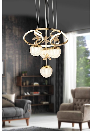 Ey-El Tasarım Venüs 4'lü Ledli Gold 3 Renk Sarkıt Avize Gold