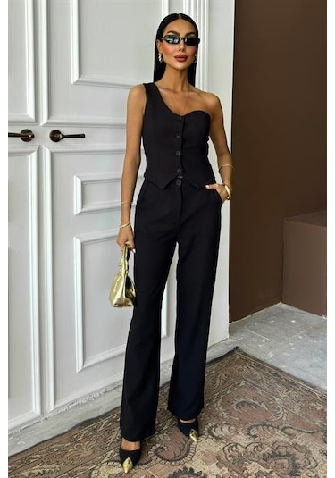 Tek Omuz Büstiyer Plazzo Pantolon Viscon Takım 10159 Si Yah