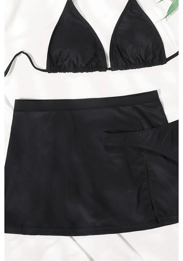 Angelsin Şık Yırtmaçlı Deniz Eteği Etek Siyah