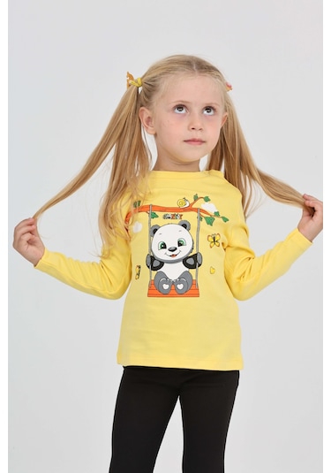 Toontoy Kız Çocuk Sallanan Panda Baskılı Sweatshirt Koyu Sarı