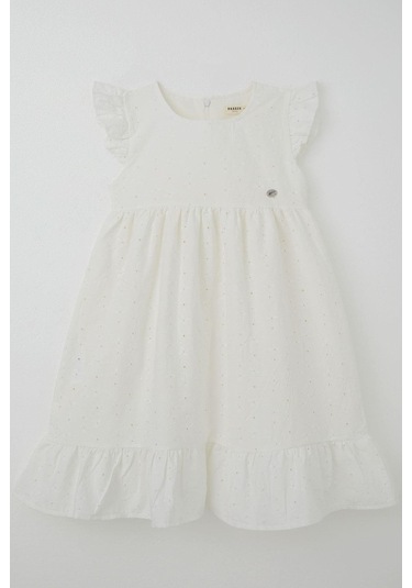Breeze Kız Çocuk Elbise Çiçek Nakışlı Arma Detaylı 4-9 Yaş, Ekru Ekru