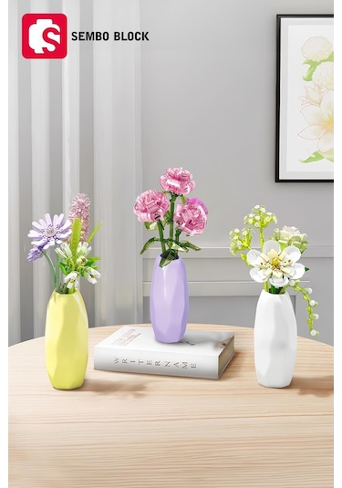 Crystal Rose Vazolu Dekoratif Güller 261 Parça Yapı Blokları ile Uyumlu 611066