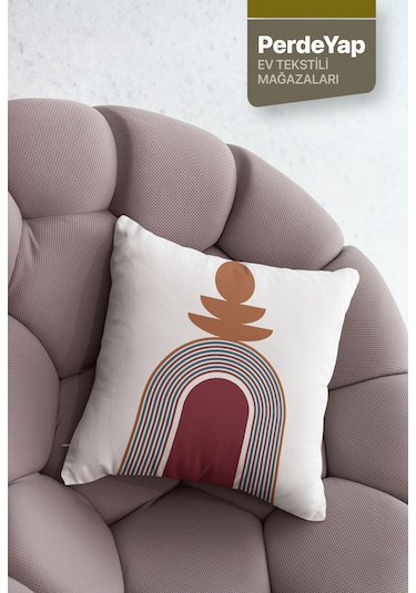 Beyaz Zemin Üzerine Bordo Geometrik Desenli 4lü Kırlent Kılıfı