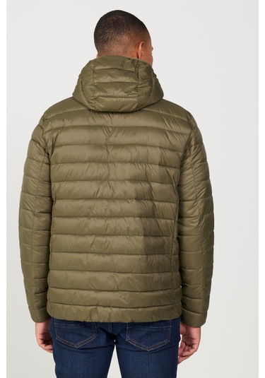 Erkek Hakı Standart Fit Normal Kesim Kapüşonlu Mont Haki