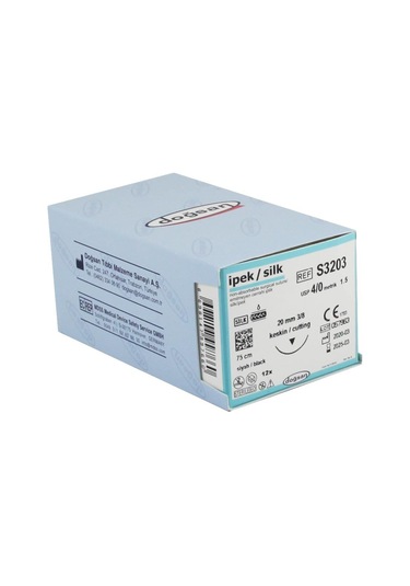 Doğsan 4 / 0 20 MM Keskin 3/8 75 CM İpek İplik 12 ' li Kutu