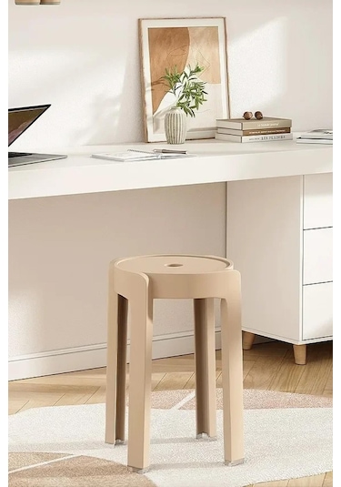 İronika Kaymaz Ayaklı Dekoratif İç İçe Geçebilen Plastik Tabure Mutfak Bahçe Taburesi 4 Adet Siyah