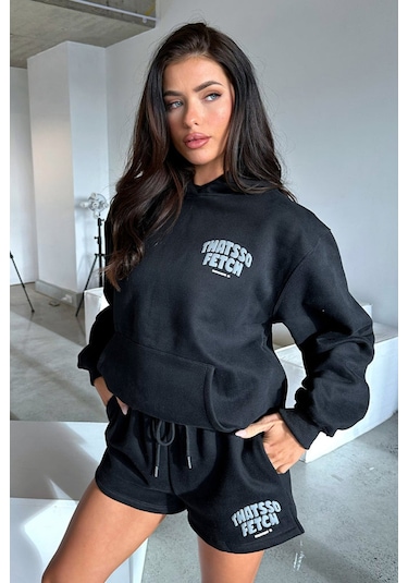 Thatsso Fetch Series 5 Sweatshirt - Siyah Baskılı Oversize Kapüşonlu Siyah