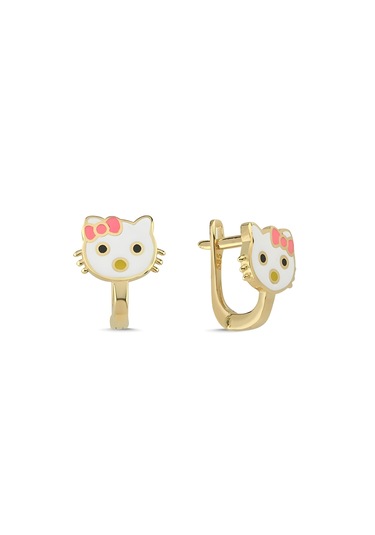 14 Ayar Altın Hello Kitty Çocuk Küpesi Yeşil Altın