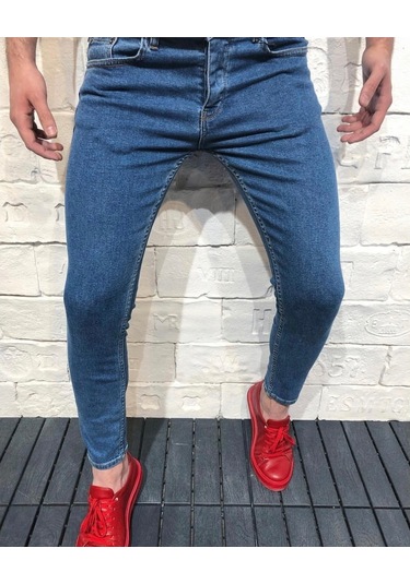 Oliggopol Likralı Dar Paça Erkek Kot Pantolon Mavi