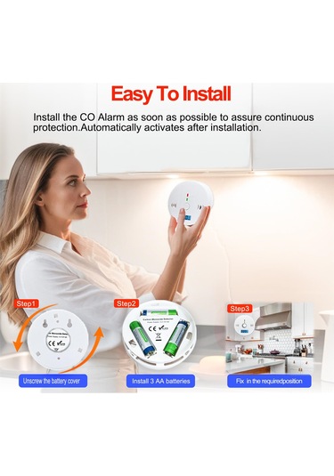 Kosona Karbon Monoksit Alarmı: Sesli Ve Işıklı Uyarı, Düşük Pil Bildirimi, 3 Adet, Kurulum Kolay, Taşınabilir