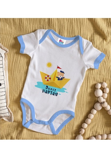 Bitmeyenkartus Bk Kids Kişiye Özel Mavi Bebek Body Zıbın - Model 114 Çok Renkli