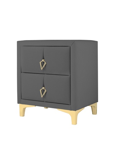 Harmony Gold Iki Çekmeceli Komodin- Yatak Odası Kumaş Döşemeli 2 Kapaklı Komodin Modeli Gri