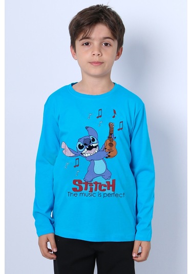 Erkek Çocuk Uzun Kollu Tshirt Karakter Baskılı Bisiklet Yaka E10 Turkuaz