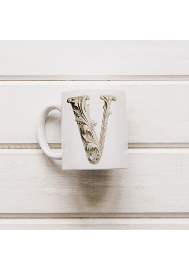 V Harfi Bardak, Monogram 330 Ml Barok Oymalı Görünüm Beyaz