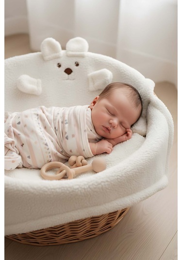 Beyaz Ayıcık Figürlü Peluş Bebek Battaniyesi Çok Renkli