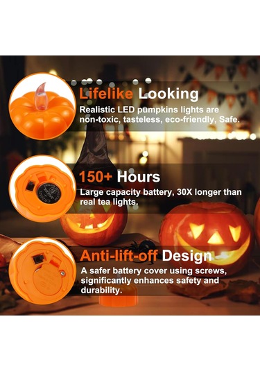 Cadılar Bayramı Balkabağı Tealight Süslemeleri Sonbahar Dekorasyonu, 24'lü Paket Led Turuncu Balkabağı Mumları Alevsiz Pil İle Çalışır Çok Renkli