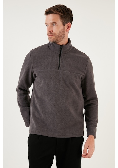 Buratti Slim Fit Yarım Fermuarlı Yumuşak Dokulu Şardonlu Kışlık Erkek Polar 59060011 Füme