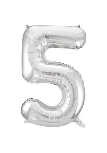 1 Adet 34 İnç 85 Cm Gümüş Folyo Balon Helyum Balon 5 Yaş Balonu 5 Rakam Balon GÜMÜŞ