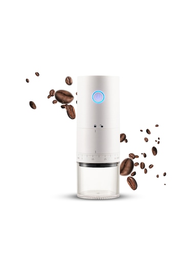 Ranyeek Portatif Seramik Öğütme Çekirdekli Kahve Değirmeni - 38 Ayar Kalınlık Regülasyonu, 25g Fincan, 120ml Toz Deposu, 1500mah Pil, Usb Şarj, Beyaz Beyaz