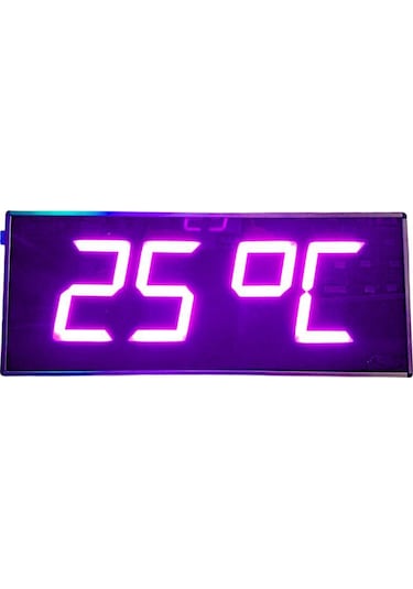 Dijital Led Duvar Ve Masa Saati Ve Derece - Pembe Kasa Ölçüsü: 16x40 Cm
