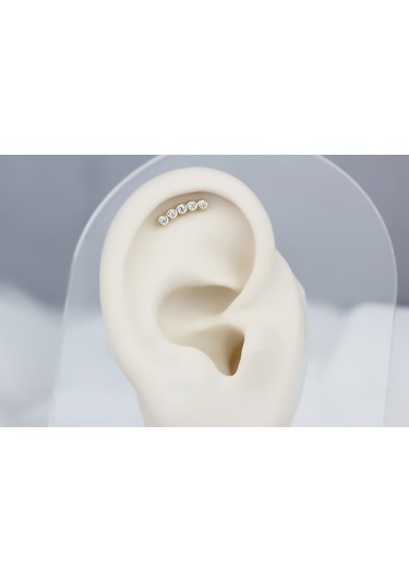 Glorria Altın Beş Taş Helix Piercing Sarı