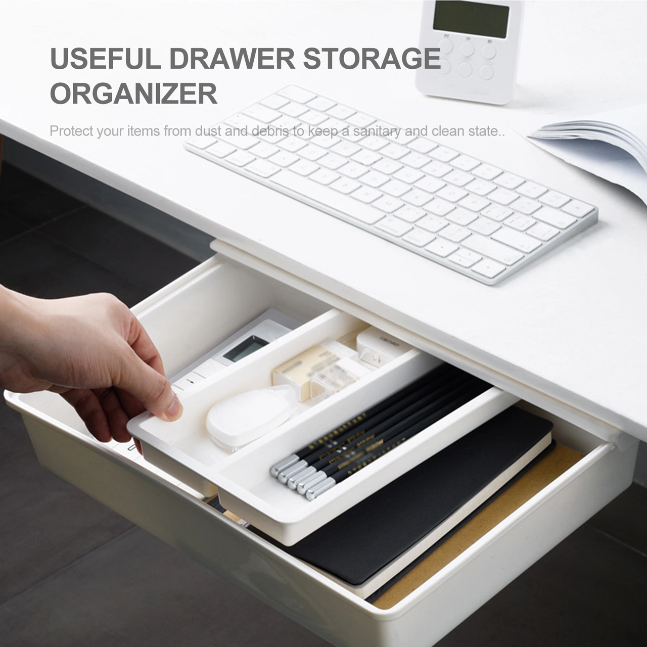 Geeksen Küçük Boy Beyaz Abs Plastik Oturmalı Sandalye Altı Çekmeceli Bölmeli Organizer Kutusu - Ofis, Ev, Okul İçin Uzun Ömürlü Uzunluk 27.5cm Diğer