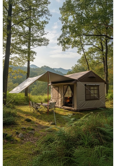 10-12 Kişilik Oxford Kumaş Şişme Çadır 350x350x250cm Su Geçirmez Pu4000+mm Haki Yeşil