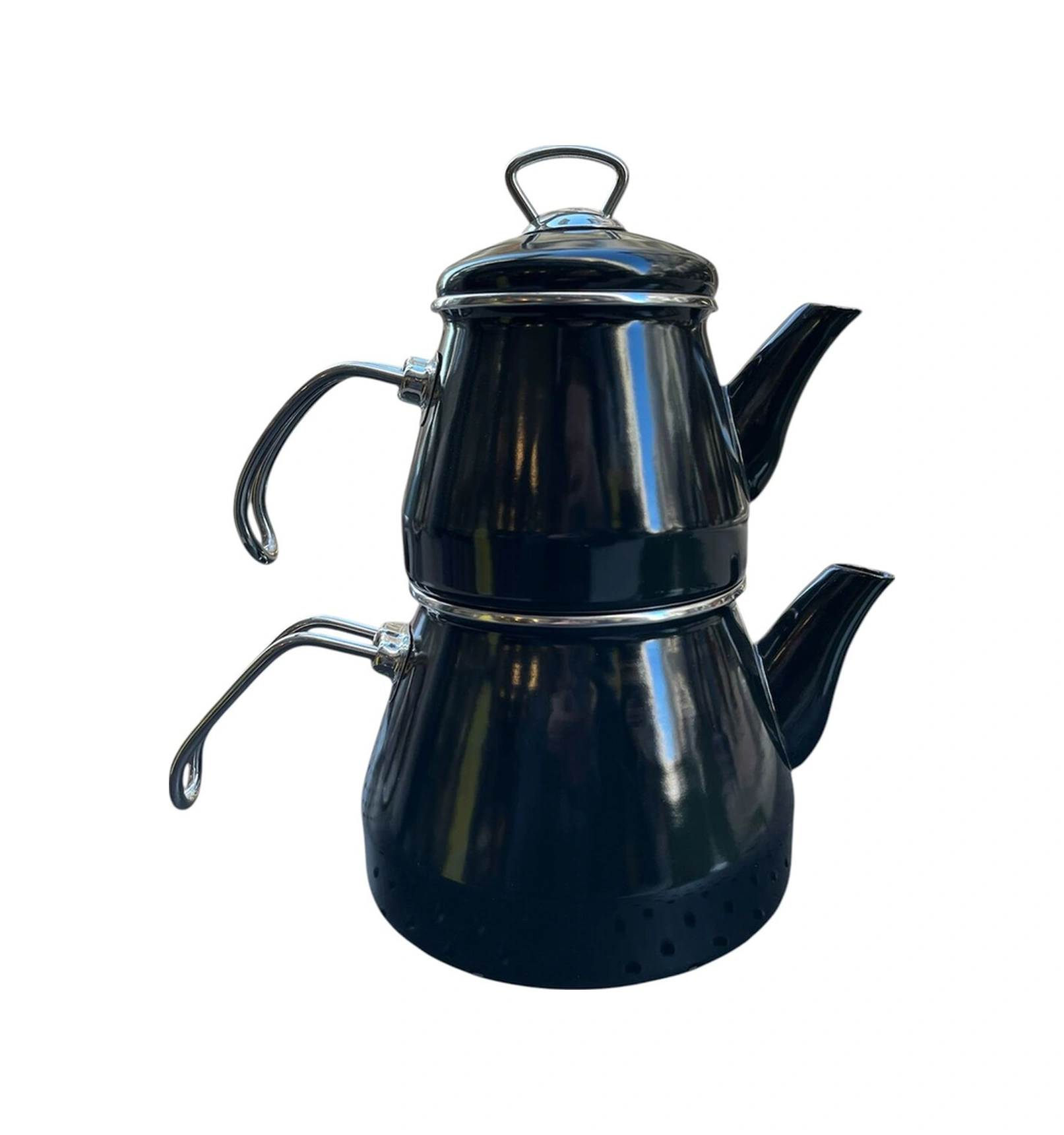 Taşev Robin Emaye Çaydanlık Takımı Siyah Siyah