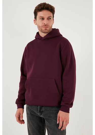 Buratti Regular Fit Kapüşonlu Kanguru Cepli Içi Tüylü Yumuşak Şardonlu Erkek Sweat 5905281 Vişne
