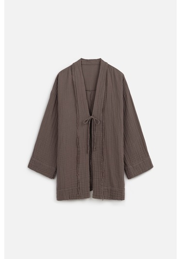 Müslin Geniş Kollu Kimono Gri Gri