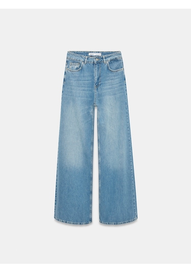Dilvin 72286 %100 Pamuk Dökümlü Wide Leg Jean-mavi Mavi