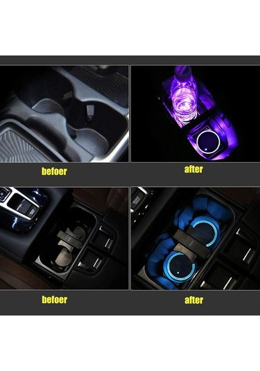 Samdoo Araç İçin 7 Renkli Led Işıklı Fincan Tutucu 2 Adet - Usb Şarjlı, Kaymazsız Padli Stüdyo Aydınlatması