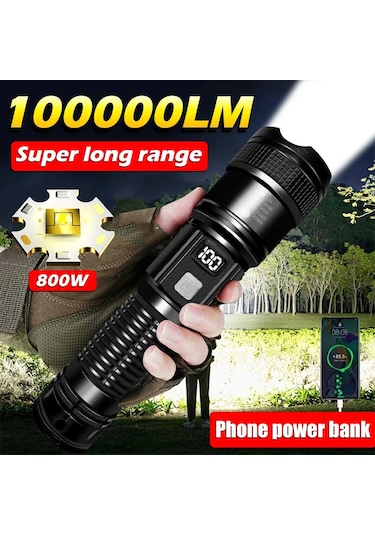Süper Parlak Uzun Menzilli Led El Feneri Açık Su Geçirmez El Siyah