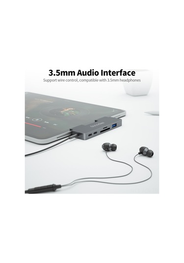 Geeroyoo 7-in-1 Type-c Hub Çevirici, Usb3.0 + Hdmı + 3.5mm Ses + Tf/sd Kart Okuyucu, 5gbps Aktarım Hızı, Alüminyum Gövde, İpad Pro Uyumlu