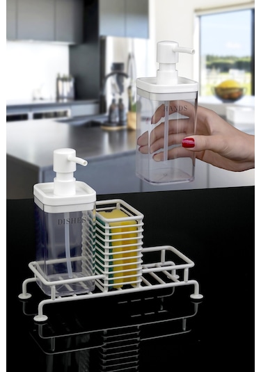 Okyanus Home Beyaz Standlı Sıvı Sabunluk 2'li Şeffaf