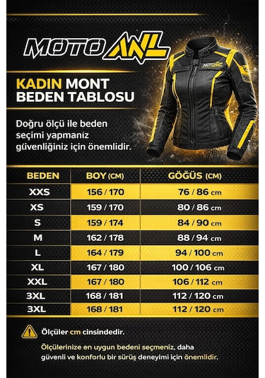Motosiklet Kadın Mont 4 Mevsim Dynamic Siyah Motorcu Montu